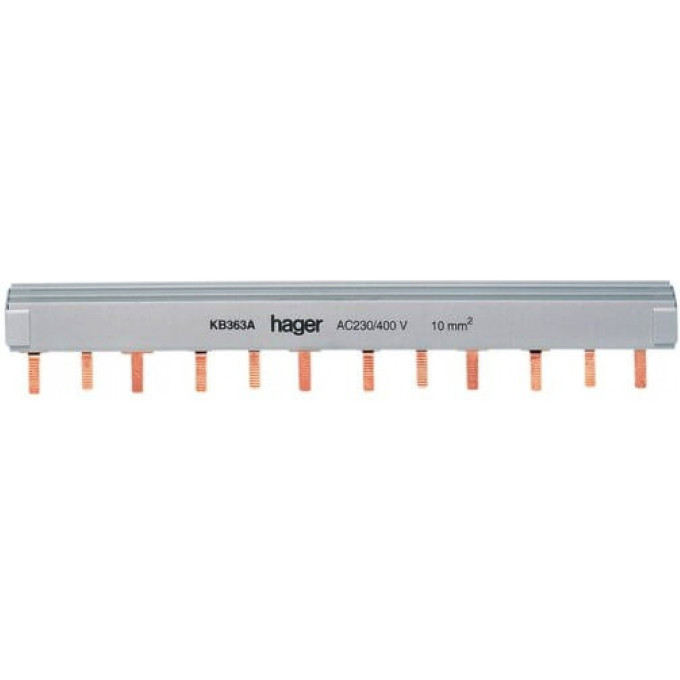Гребенчатая шинка HAGER, 2-полюсная, 10мм², 12M KB263A